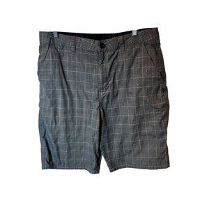 Hurley Mens Gray Plaid Flat Front Shorts Size 34 Lightweight Design